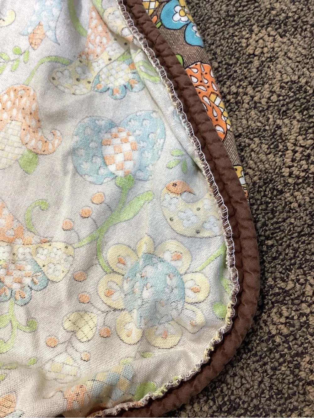 Vintage Floral Paisley Tablecloth Brown with Blue & Green Floral Print